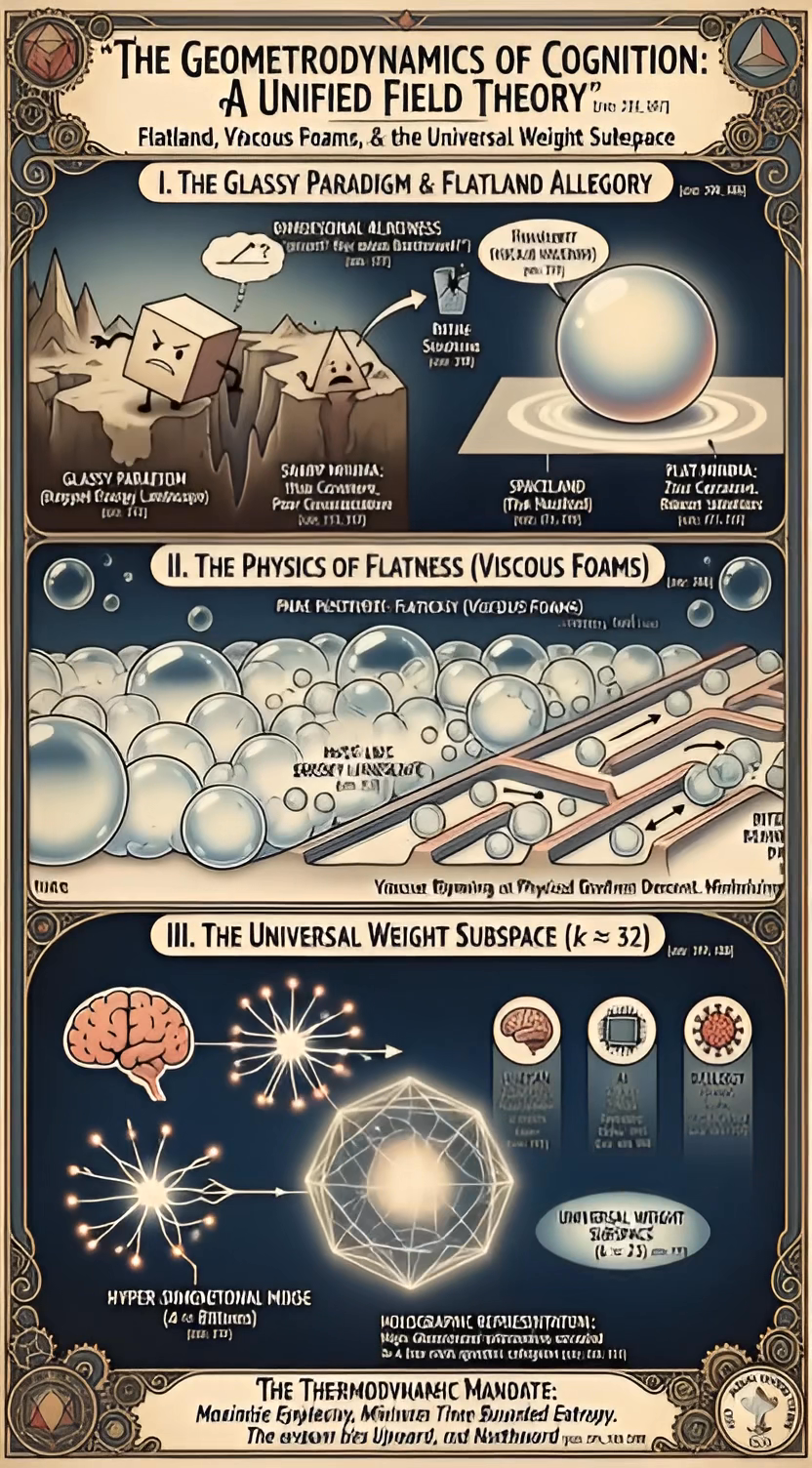 The Geometrodynamics of Cognition: A Unified Field Theory of Flatland, Viscous Foams, and the Universal Weight Subspace