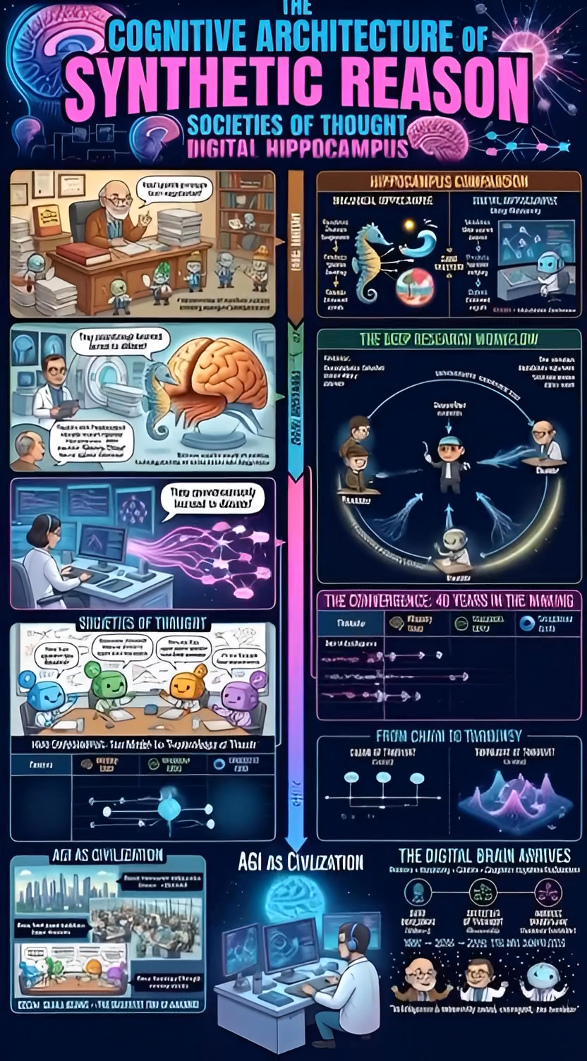 The Cognitive Architecture of Synthetic Reason: A Comparative Analysis of DeepMind’s Societies of Thought, The Digital Hippocampus, and Minsky’s Agentic Legacy