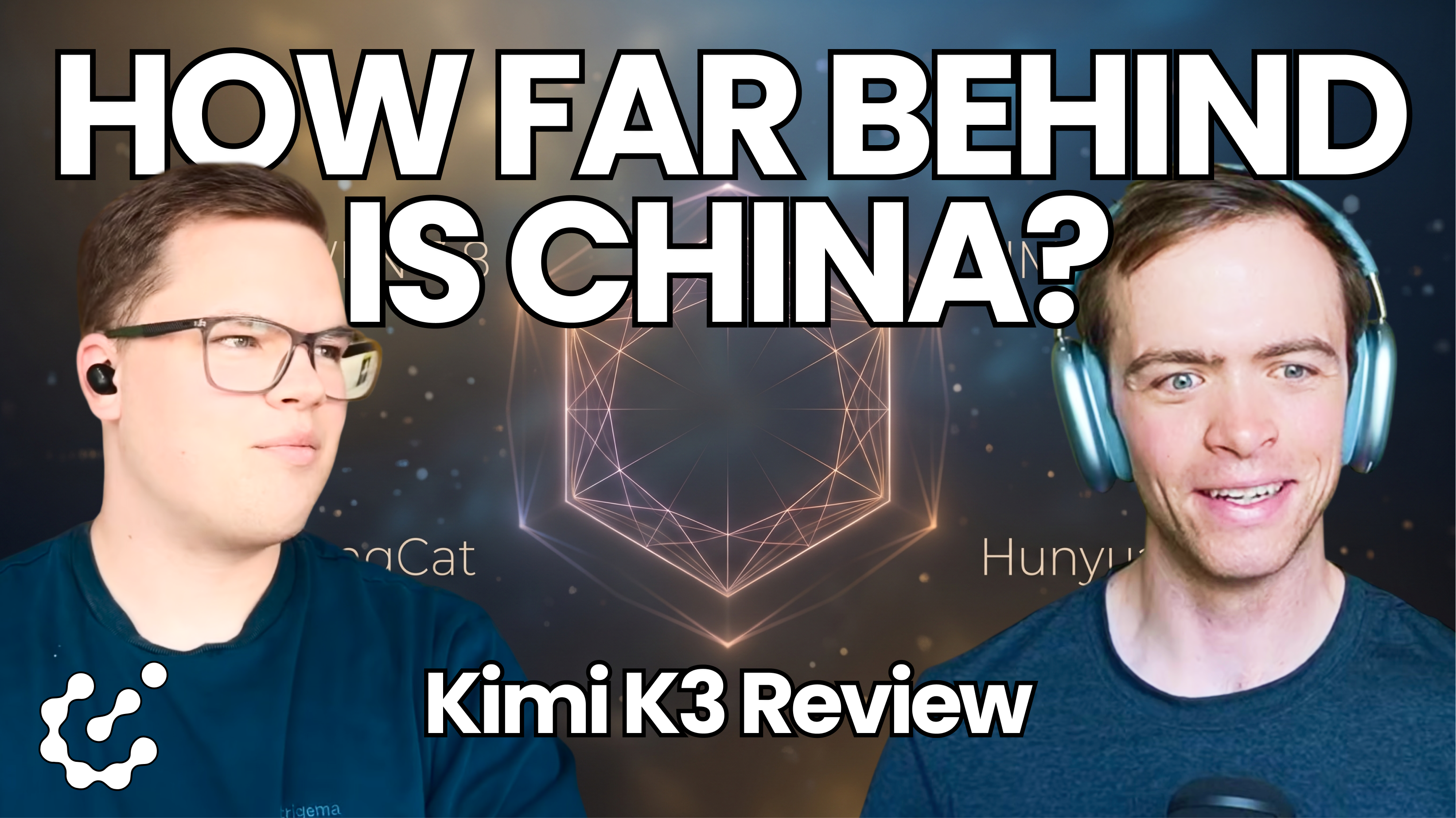 Interconnects podcast cover showing the two speakers beside the words ‘How far behind is China?’ and ‘Kimi K3 Review’.